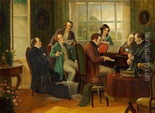 Franz Schubert At The Piano Oil Painting - Rudolf Klingsboegl