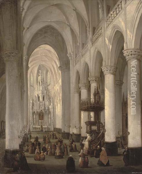 Prayers At The Church Of St Michel, Gand Oil Painting - Bernard Neyt