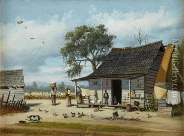 Sharecroppers Outside Cabin Oil Painting - William Aiken Walker