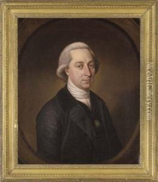 Portrait Of A Gentleman, Bust-length, In A Black Coat, In A Sculpted Cartouche Oil Painting - Sir Nathaniel Dance-Holland