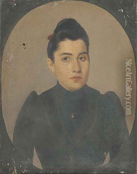 Portrait of a lady, half-length, in black, in a feigned oval Oil Painting - Spanish School