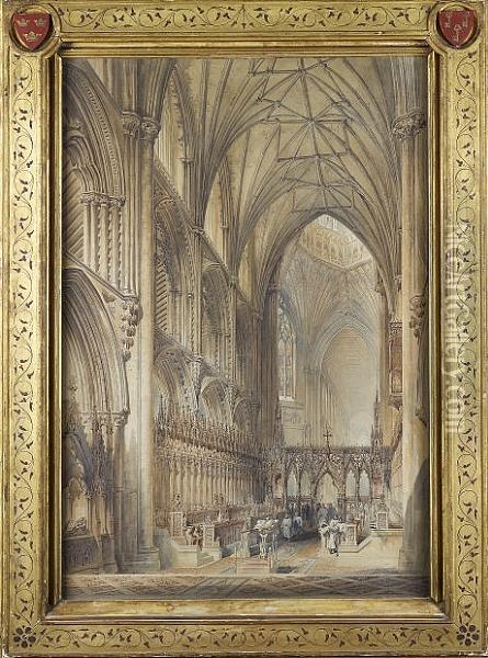 The Choir Of Ely Cathedral Oil Painting - George Hawkins
