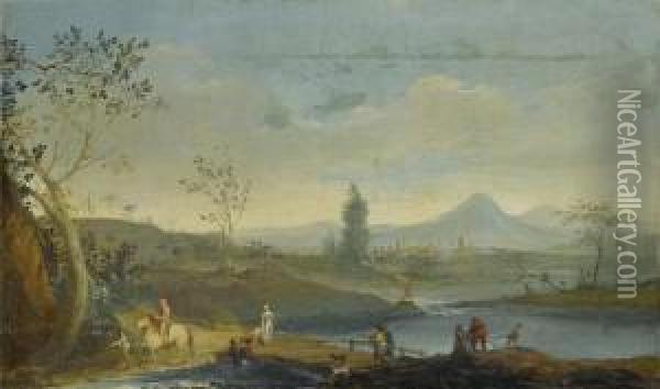 Broad River Landscape Oil Painting - Giuseppe Bernardino Bison