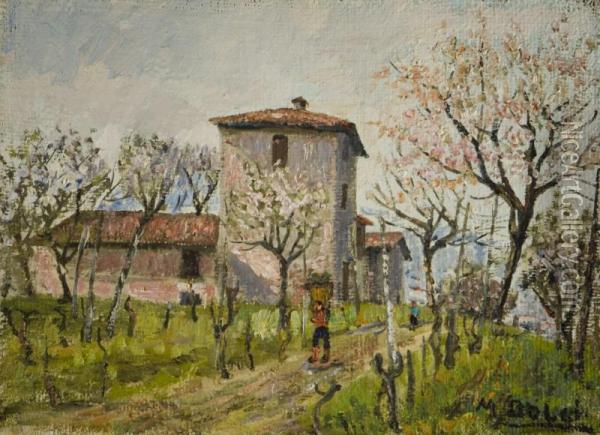 Cascinale Sui Ronchi E Contadino Oil Painting - Martino Dolci