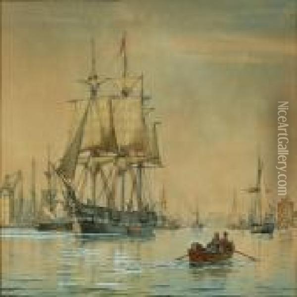 View Of Copenhagen Harbour With Numerous Sailing Ships Oil Painting - Christian Vigilius Blache