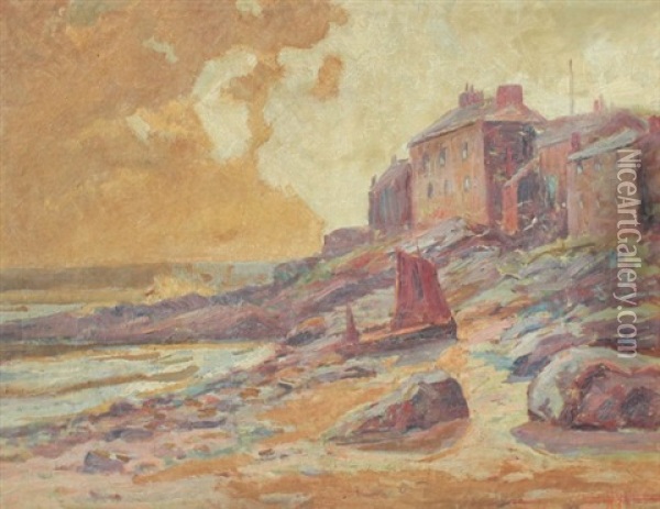 Coastal Village Scene Oil Painting - Edgar Hewitt Nye