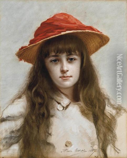 Il Cappello Rosso Oil Painting - Pierre Adolphe Huas