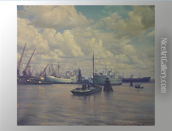 Hafen Von Rotterdam Oil Painting - Hans Johann Wagner