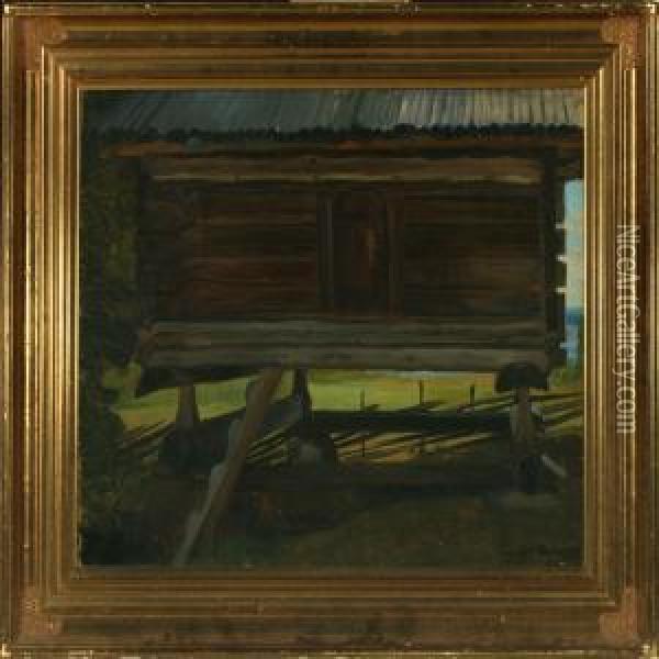 Exterior With Norwegian Cottage Oil Painting - Agnes Slott-Mrller