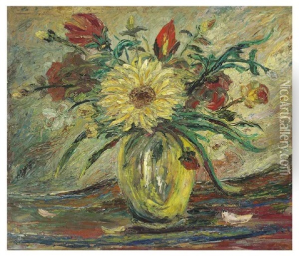 Jarron Con Flores (homenaje A Vincent Van Gogh) Oil Painting - Joaquin Clausell