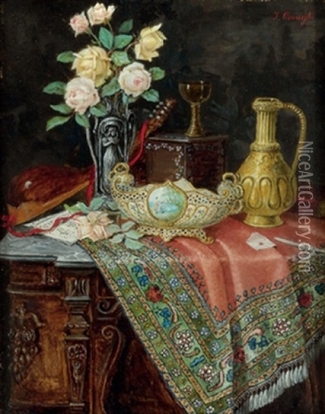 Stilleben Mit Rosen In Vase Oil Painting - Josefine Osnaghi