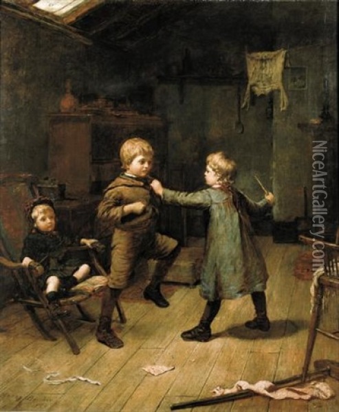 Children Playing At Horse-and-cart Oil Painting - Harry Brooker