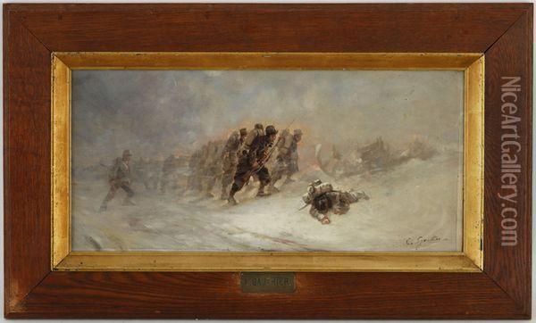 Soldats Bravant Le Froid Oil Painting - Leon Ambroise Gauthier