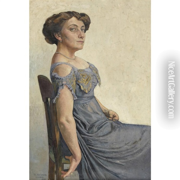 Sitzende Dame In Blauem Kleid Oil Painting - Philippe Hainard
