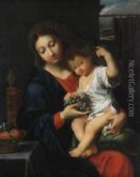 Navolger 
Madonna Met De Druiventros Oil Painting - Pierre Le Romain I Mignard