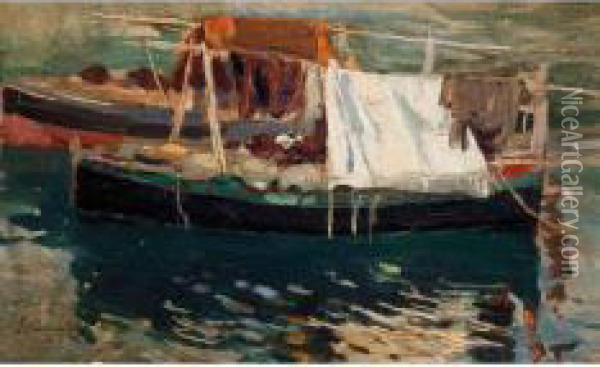 Imbarcazioni A Napoli Oil Painting - Giuseppe Pennasilico