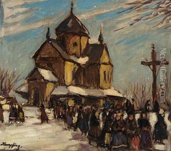 Kirchgang Im Winter Oil Painting - Wilhelm Hempfing
