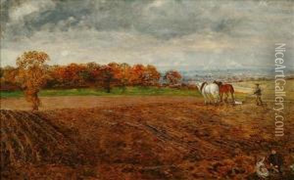 Ploughing In Cheshire Oil Painting - William Davis