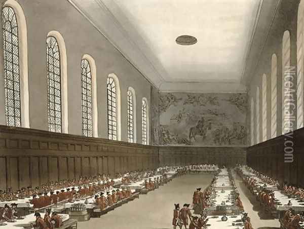 Military Hospital, Chelsea, from Ackermanns Microcosm of London Oil Painting - T. Rowlandson & A.C. Pugin