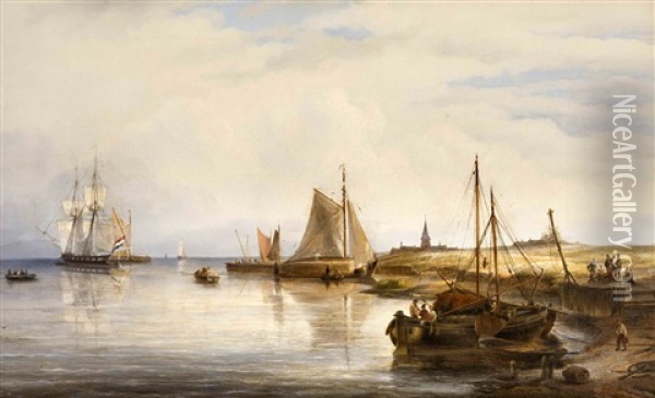 Kustenlandschaft Mit Segelbooten Oil Painting - Anton Braakman