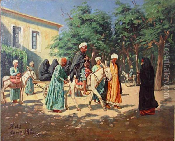 Scorcio Del Cairo Con Personaggi Oil Painting - A. Pohl