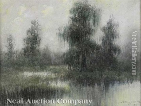 Evening On The Bayou With Cypress Trees Oil Painting - Alexander John Drysdale