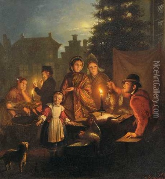 Nachtliche Marktszene Oil Painting - Wilhelmus Jacobus Kerremans