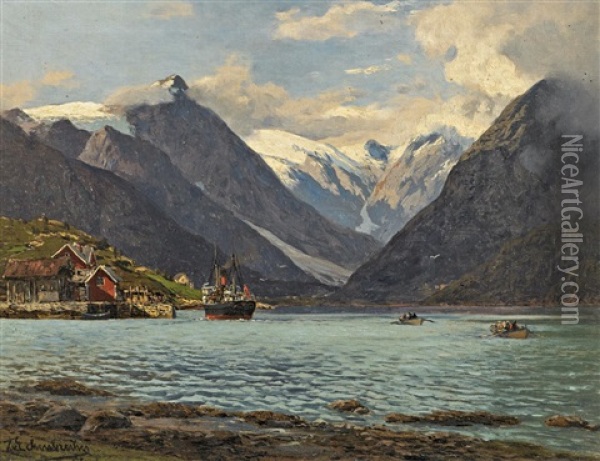 Bei Mundal Am Fjaerlandsfjord Oil Painting - Karl Paul Themistocles von Eckenbrecher