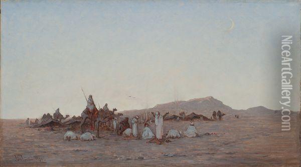 Le Campement Des Nomades. Oil Painting - Leon Adolphe Legendre