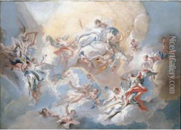 God The Father And Angels In Glory Oil Painting - Carlo Innocenzo Carloni