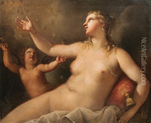 Zeus And Danae Oil Painting - Giovanni Antonio Pellegrini