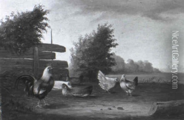 H_hnerhof Oil Painting - Frans Van Leemputten