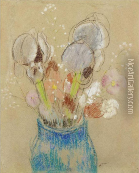 Bouquet De Fleurs, Les Iris Oil Painting - Odilon Redon