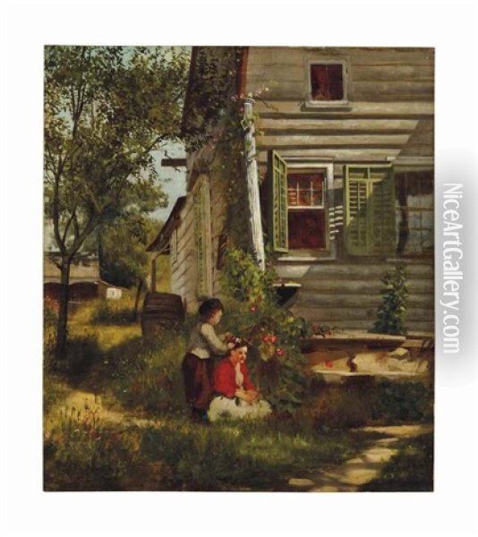 Pleasant Hours Of Childhood (backyard Playmates) Oil Painting - John George Brown