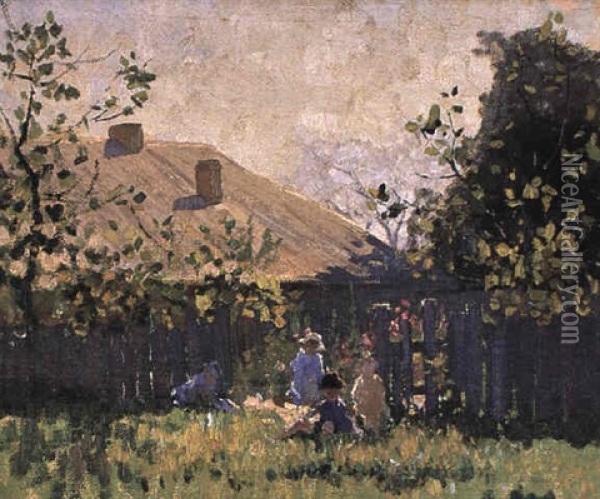 By The Garden Fence Oil Painting - Elioth Gruner
