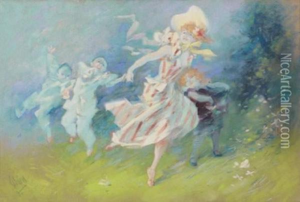 Farandole D'enfants, Circa 1890 Oil Painting - Jules Cheret