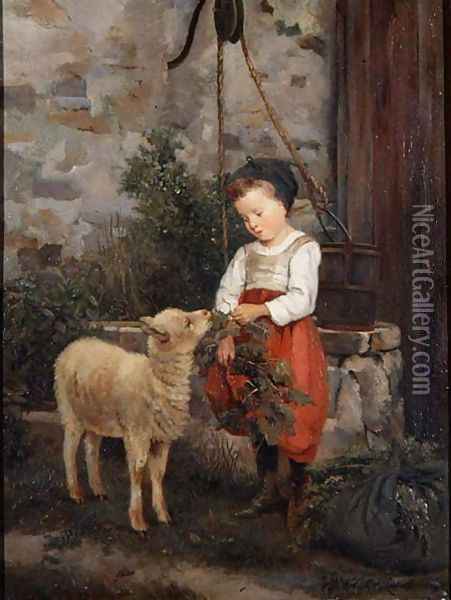 The Pet Lamb, 1877 Oil Painting - Camille-Leopold Cabaillot-Lasalle