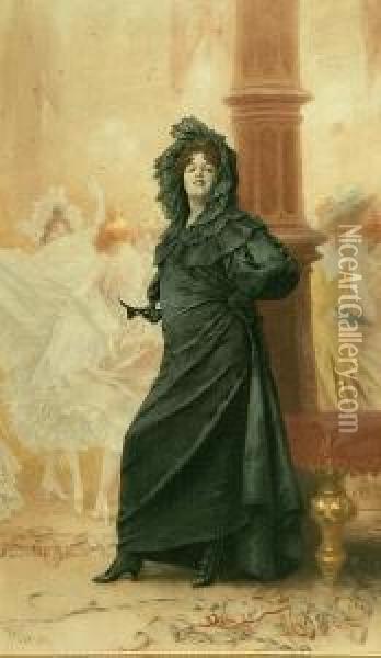 A Fashionable Lady At A Masquerade Ball Oil Painting - Frederick Hendrik Kaemmerer