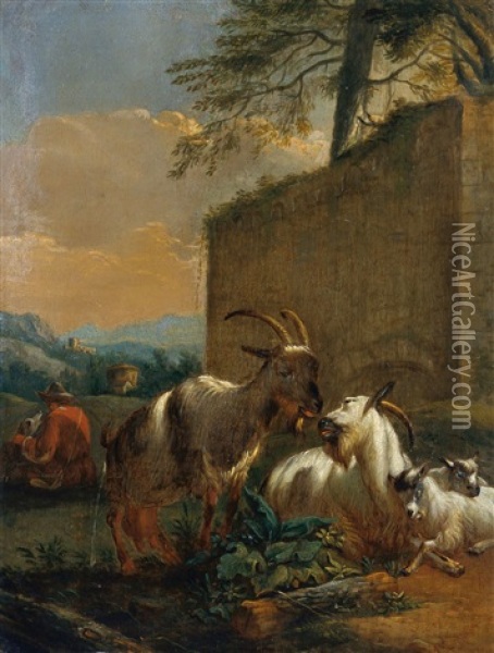 Ziegenherde In Der Campagna Oil Painting - Johann Heinrich Roos
