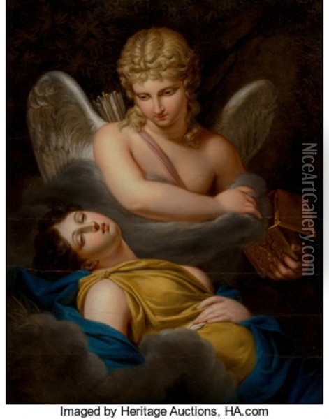 Cupid Removing The Sleeping Spell From Psyche Oil Painting - Pierre Joseph Celestin Francois