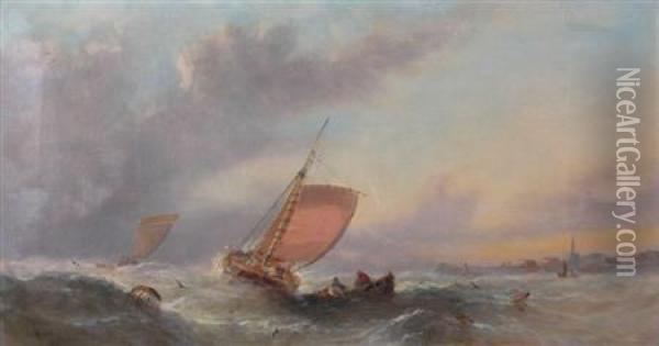 Hauling In The Nets Oil Painting - William Calcott Knell