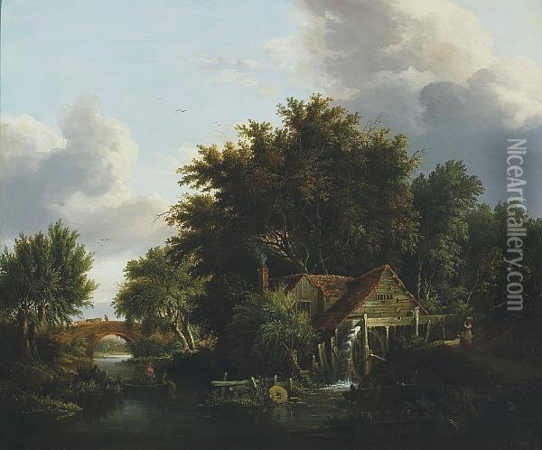 An Old Watermill Near Norwich Oil Painting - James Stark