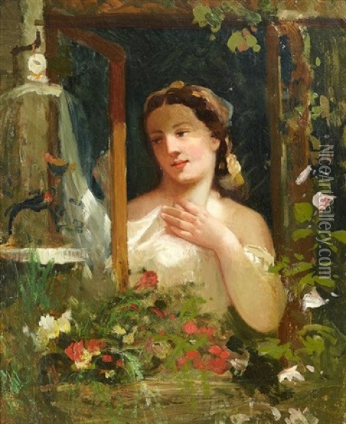 Portrait De Jeune Fille Oil Painting - James Jacques Joseph Tissot