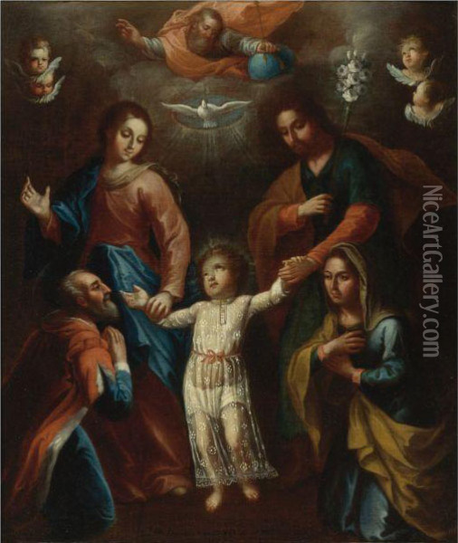 La Sagrada Familia Oil Painting - Ignacio Maria Barreda