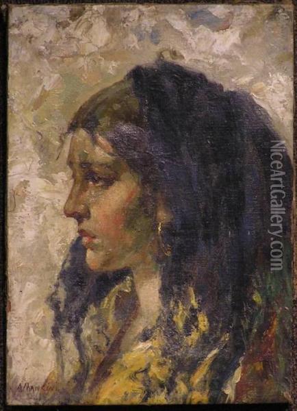 Portrait Of A Woman Oil Painting - Antonio Mancini