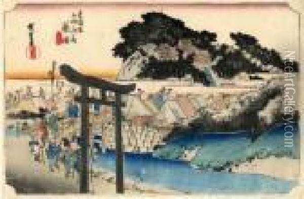 Les 53 Stations Du Tokaido, Fujisawa, Yugyoji Oil Painting - Utagawa or Ando Hiroshige
