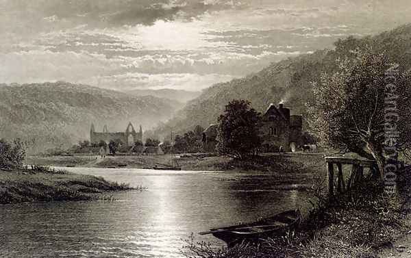 Tintern Abbey Moonlight On The Wye Oil Painting - Thomas Sidney Cooper