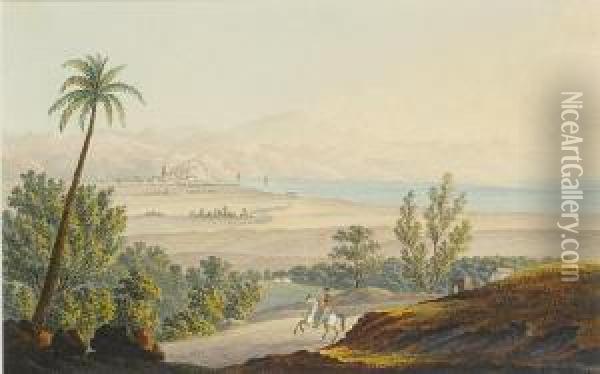 Malaga, The Bay And Castle Oil Painting - Thomas Staunton