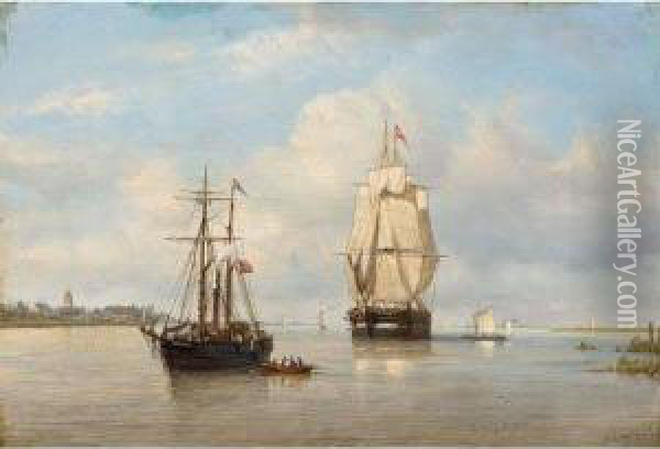 Shipping On A River Oil Painting - Petrus Paulus Schiedges