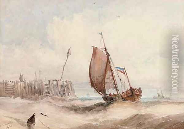 Running out on the tide Oil Painting - William Calcott Knell